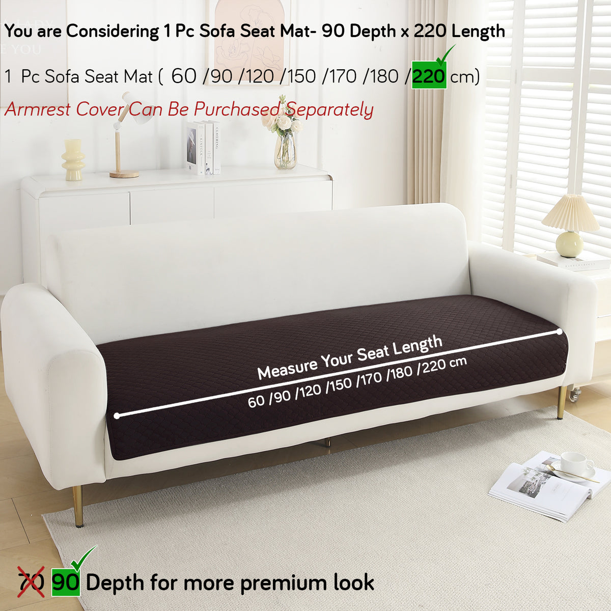 Polyester Quilted Sofa Cover Mats, Dark Brown