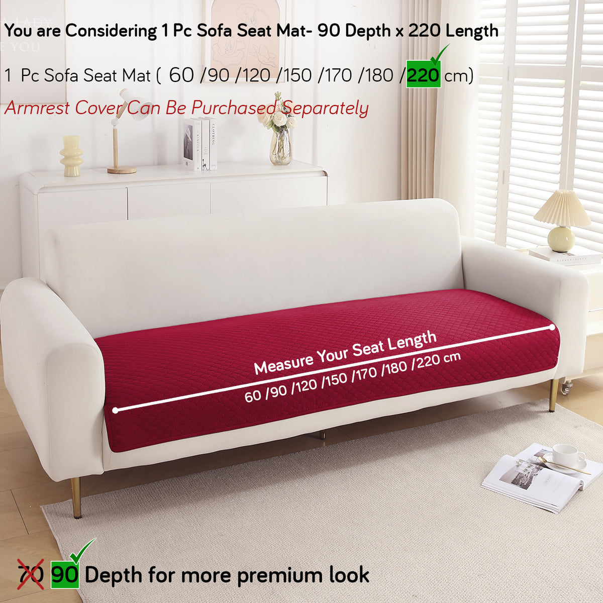 Polyester Quilted Sofa Cover Mats, Maroon