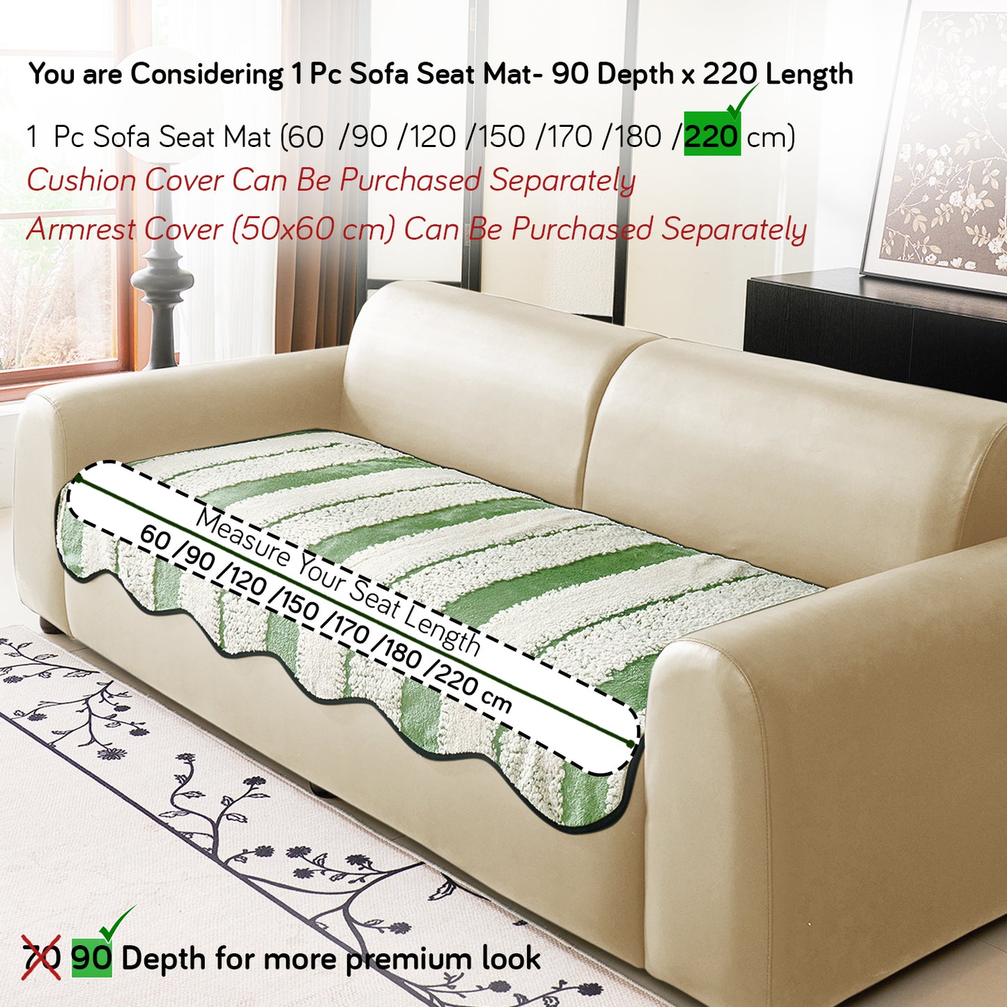 Luxury Wavy Plush Anti-Slip Sofa Cover Mats - Pistachio Green