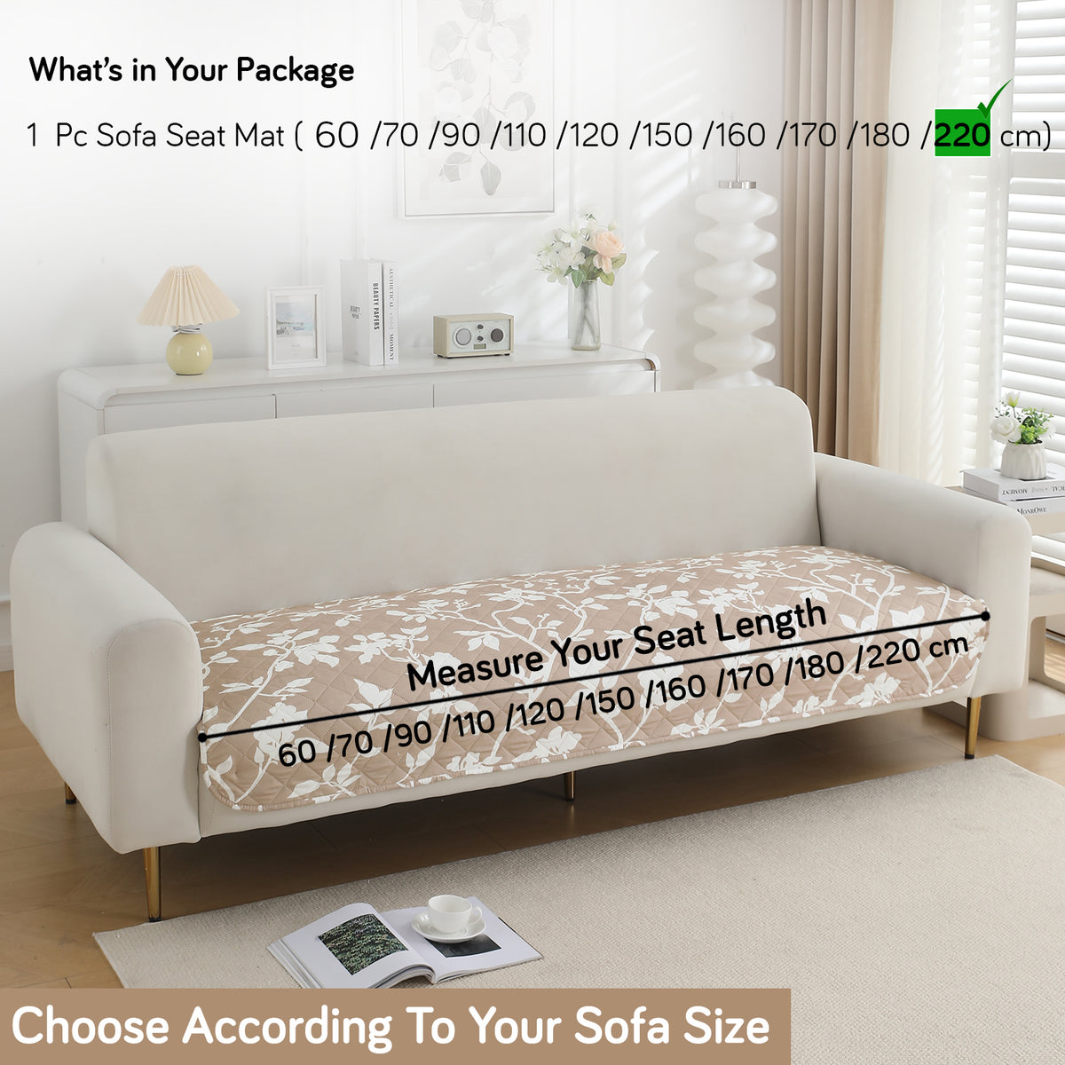Water Repellent + Waterproof Quilted Sofa Mats, Buff Brown Sillehoute Floral