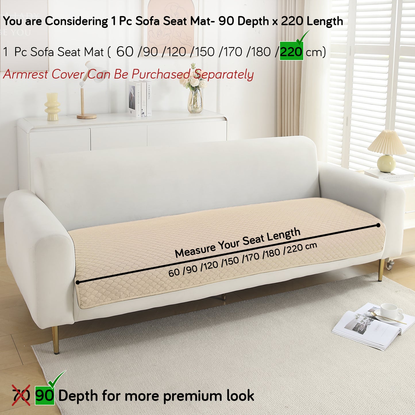 Polyester Quilted Sofa Cover Mats, Beige