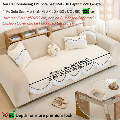 French Classic Frill Wavy Sofa Cover Mat, Snow White Ivory