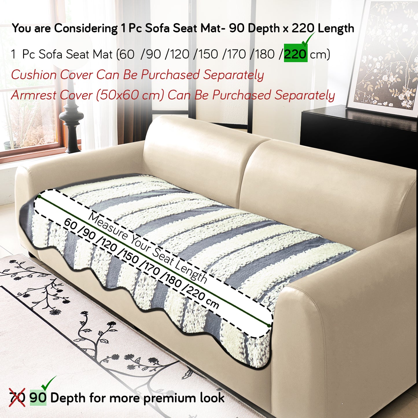 Luxury Wavy Plush Anti-Slip Sofa Cover Mats - Pewter Grey