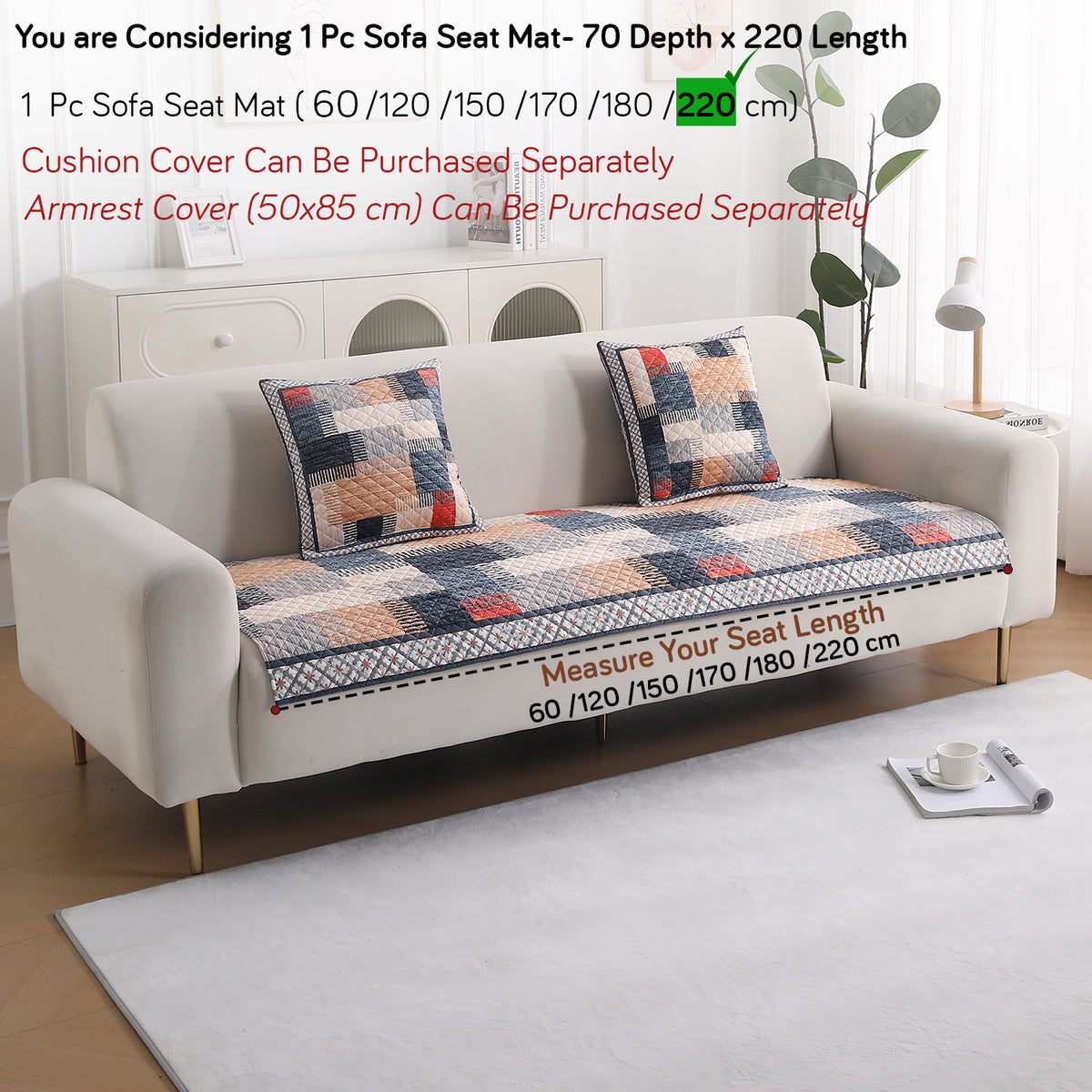LiefNest Holland Velvet Sofa Cover Mat with Foam Filling -  Urban Grid Multicolor