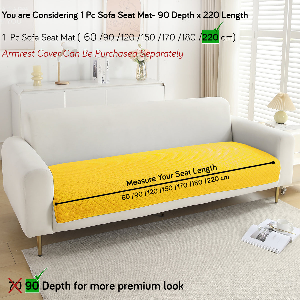 Polyester Quilted Sofa Cover Mats, Yellow