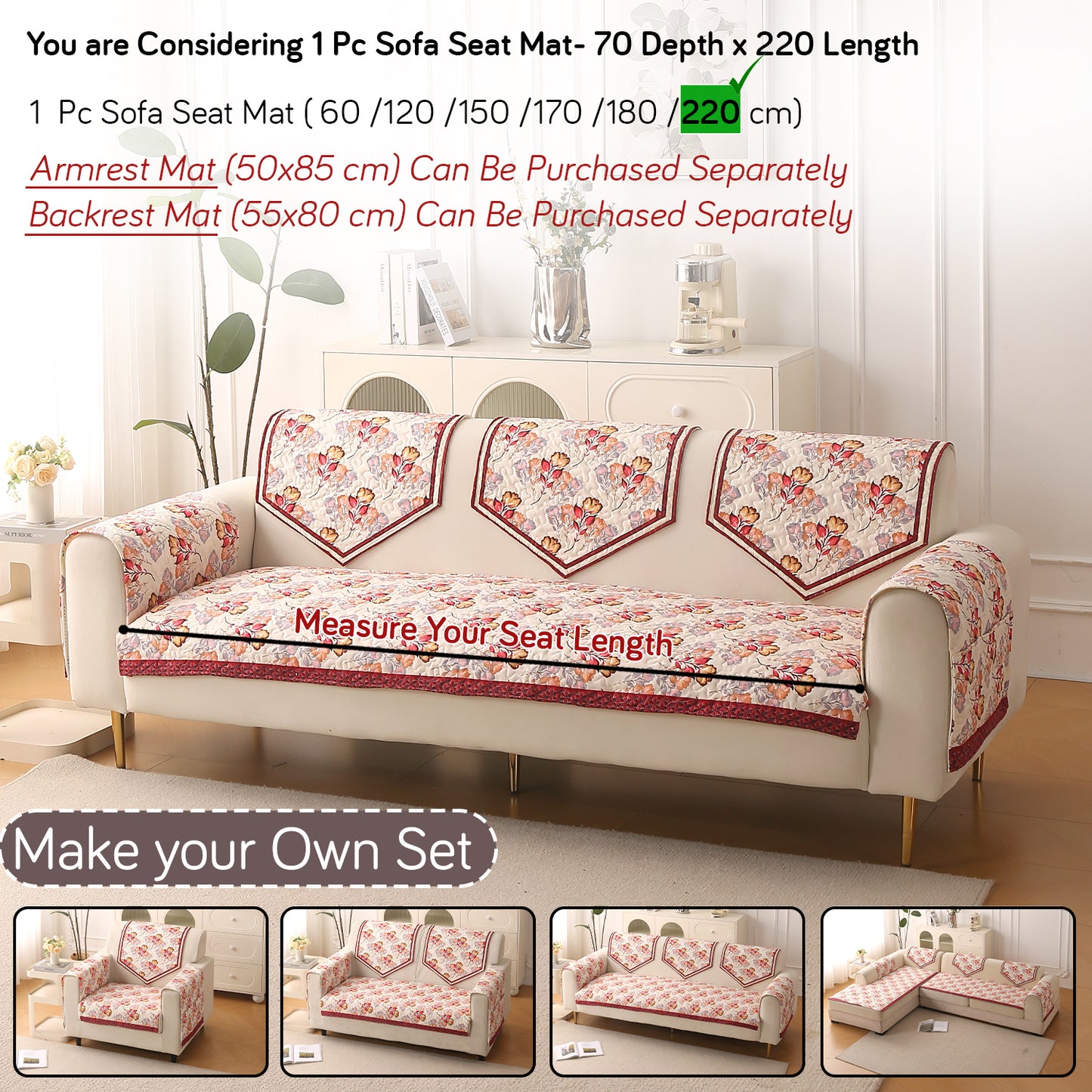 Florentina Series Premium Holland Velvet Sofa Cover Mat - Autumn Cream