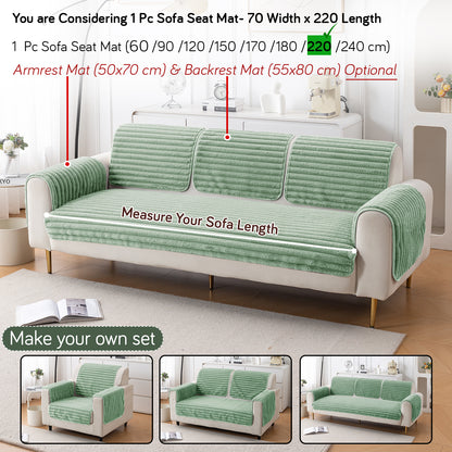 Faux Rabbit Fur Plush Anti-Slip Sofa Mat |Snuggle Fur Sage Green