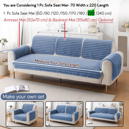 Faux Rabbit Fur Plush Anti-Slip Sofa Mat |Snuggle Fur Denim Blue