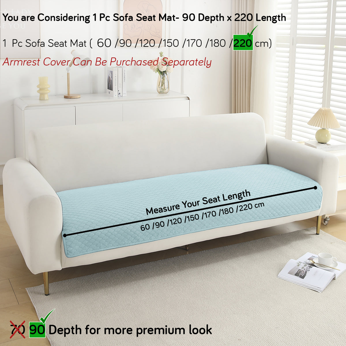Polyester Quilted Sofa Cover Mats, Light Sky Blue