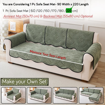 Embossed Floral Jacquard Anti-Slip Sofa Cover Mat, 'Wavy Petal Crest Series' Sage Green