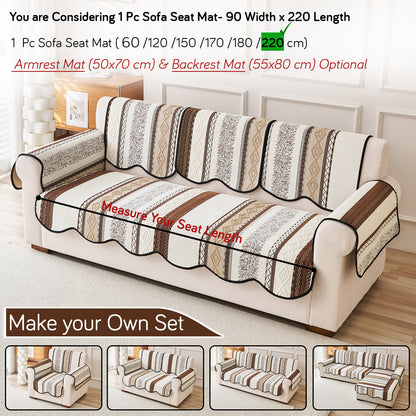 HOKIPO Boho Geometry Sofa Cover Mat|'Valenca Wavy Luxe Series' Earth Brown