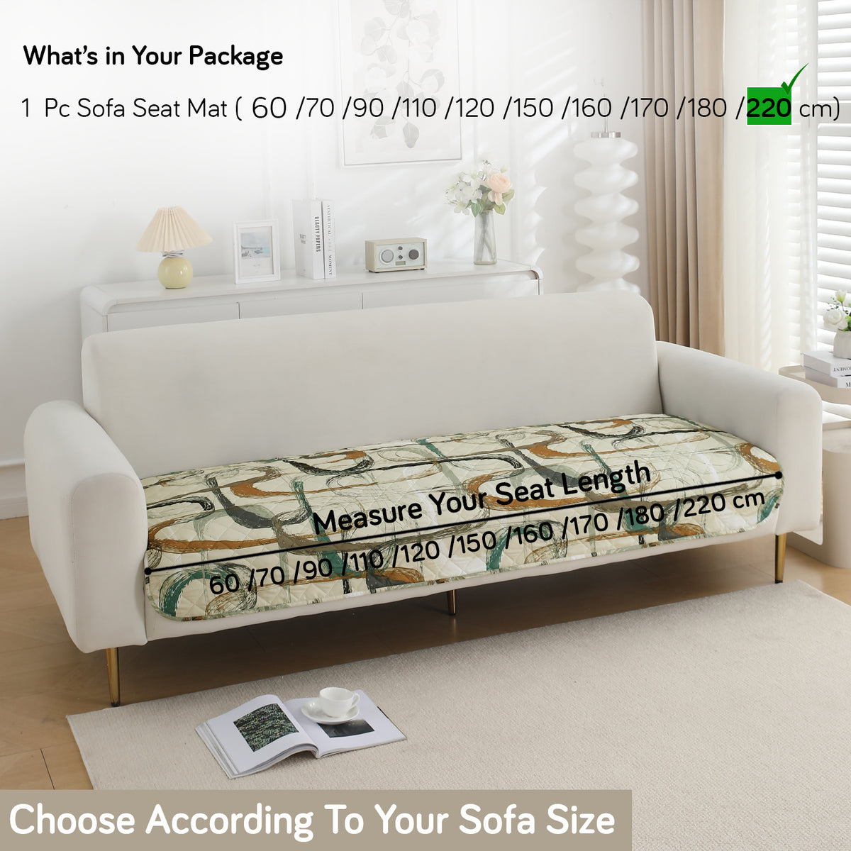 Water Repellent + Waterproof Quilted Sofa Mats, Parchement Beige Abstract Art