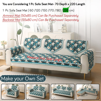 Florentina Series Premium Holland Velvet Sofa Cover Mat - Pansies Teal