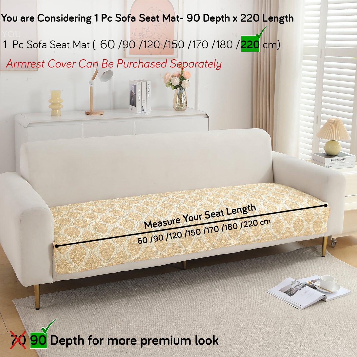 Polyester Printed Quilted Sofa Cover Mats, Ogee Ivory