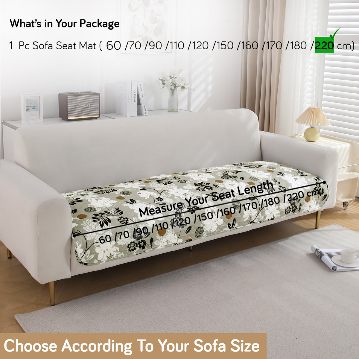 Water Repellent + Waterproof Quilted Sofa Mats, Feather Brown Floral