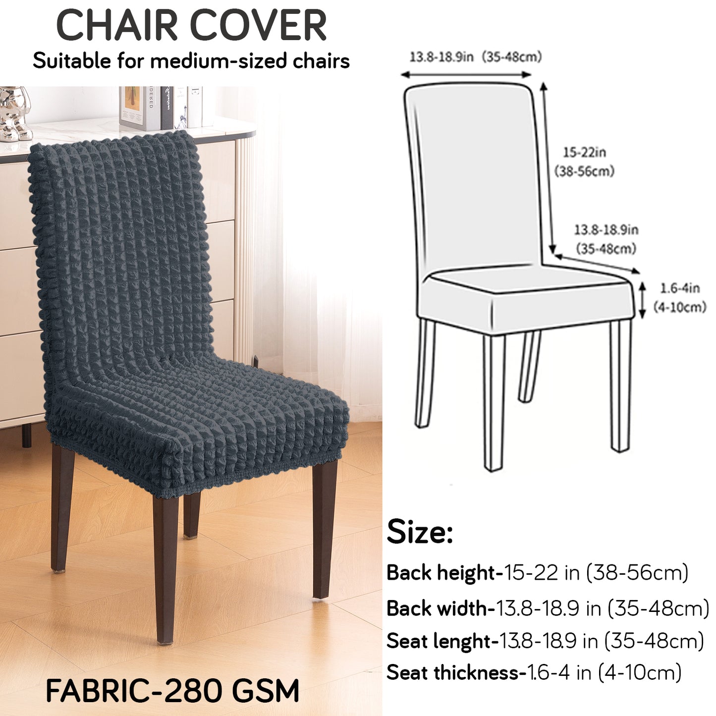 Aria Nova Bubble 280 GSM Dining Chair Cover Set of 1/2/4/6, Dark Grey