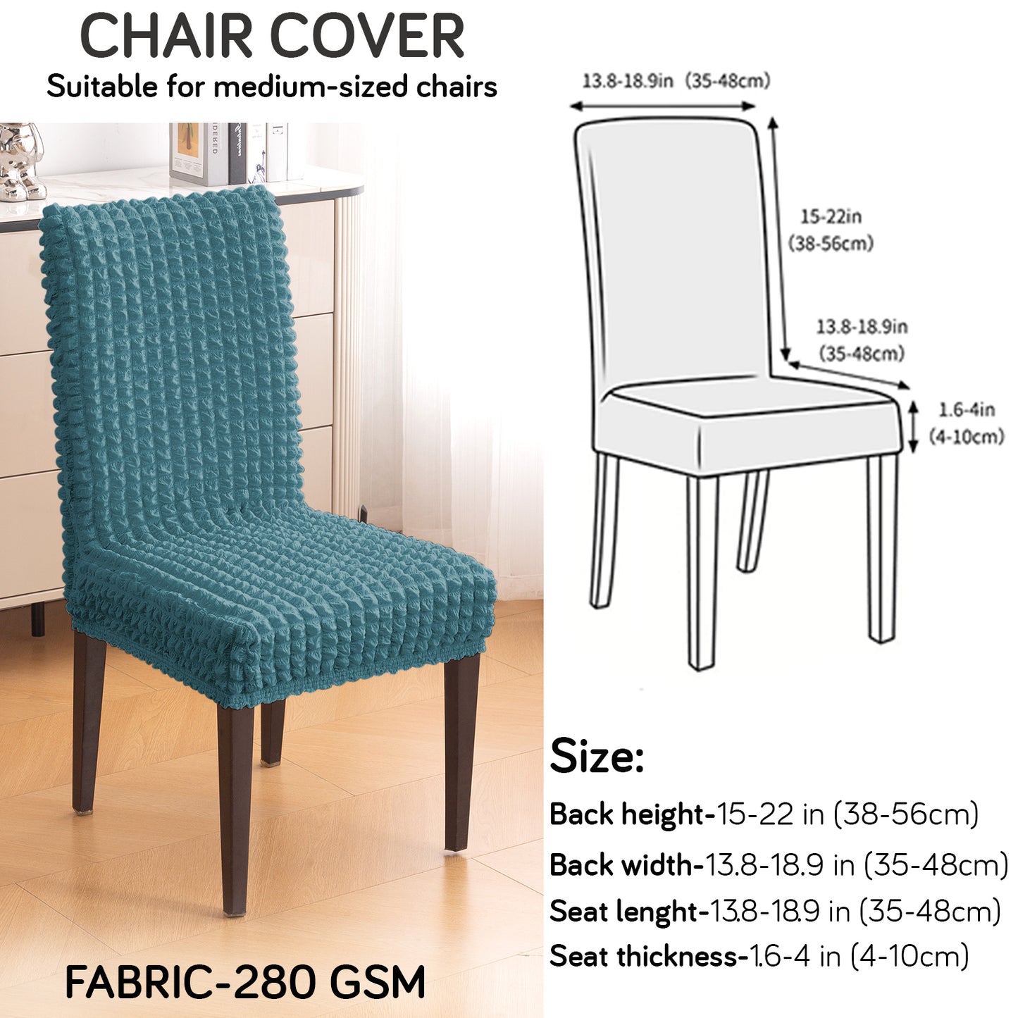 Aria Nova Bubble 280 GSM Dining Chair Cover Set of 1/2/4/6, Tropical Teal