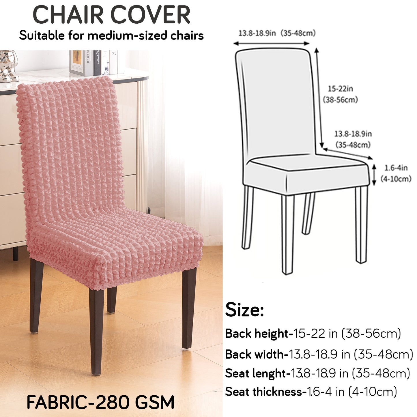 Aria Nova Bubble 280 GSM Dining Chair Cover Set of 1/2/4/6, Tea Rose Pink