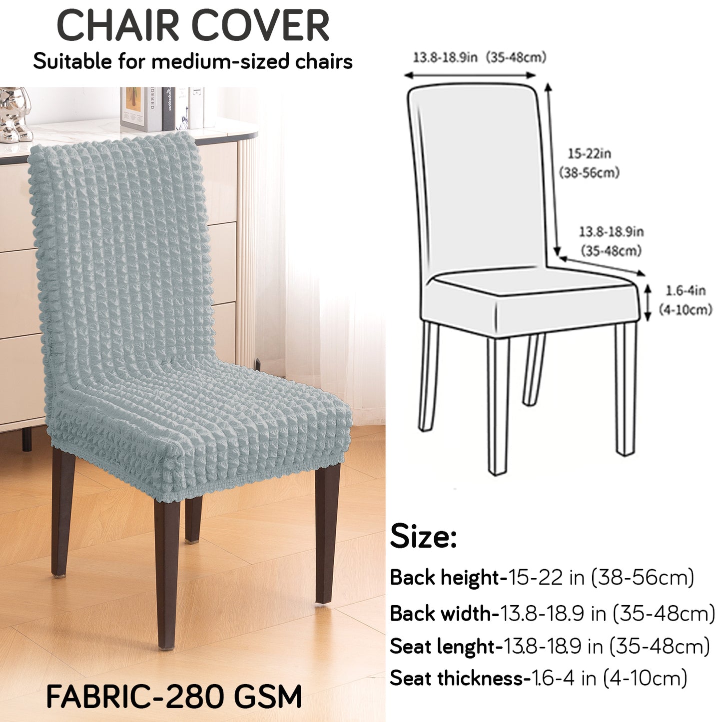 Aria Nova Bubble 280 GSM Dining Chair Cover Set of 1/2/4/6, Light Grey