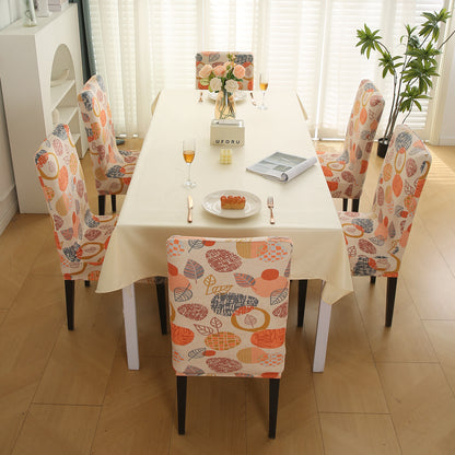 Premium Printed Velvet Dining Chair Cover Set, Coral Autumn Leaves