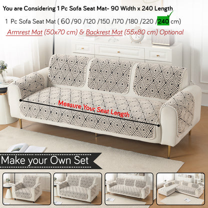 Luxury Plush Sherpa Anti-Slip Sofa Cover Mat, 'Noirea Series'| Geometric Diamond