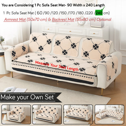 Luxury Plush Sherpa Anti-Slip Sofa Cover Mat, 'Noirea Series'| Floral Lattice