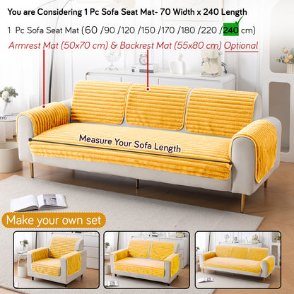 Faux Rabbit Fur Plush Anti-Slip Sofa Mat |Snuggle Fur Mustard Yellow