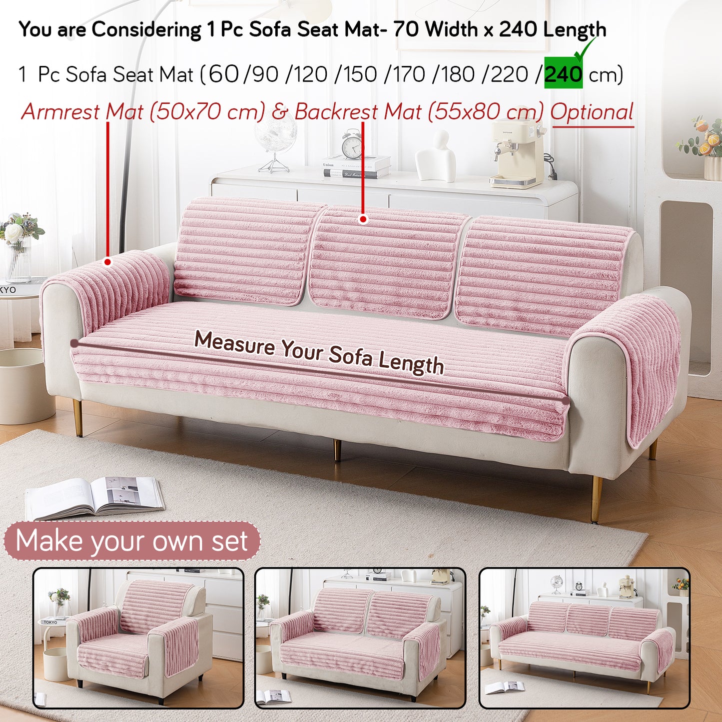 Faux Rabbit Fur Plush Anti-Slip Sofa Mat |Snuggle Fur Soft Pink