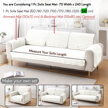 Faux Rabbit Fur Plush Anti-Slip Sofa Mat |Snuggle Fur Pearl White