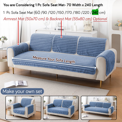 Faux Rabbit Fur Plush Anti-Slip Sofa Mat |Snuggle Fur Denim Blue