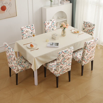 Premium Printed Velvet Dining Chair Cover Set, Beige Persian Garden