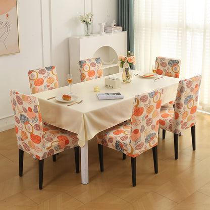 Premium Printed Velvet Dining Chair Cover Set, Coral Autumn Leaves