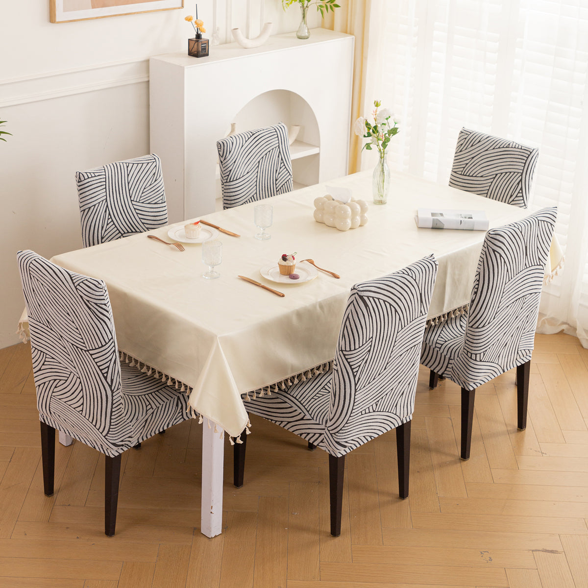 WaveLine Series 180 GSM Jacquard Chair Cover Set of 1/2/4/6, Ash Grey