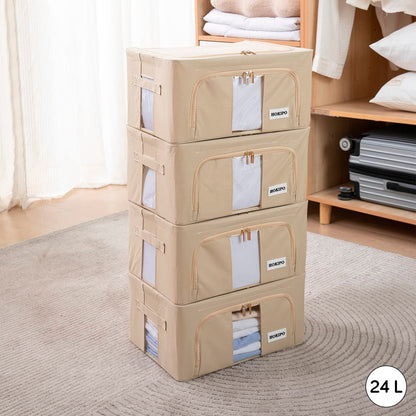 Wardrobe Organizer Underbed Storage Zippered Cloth Box, 24 ltr / 44 ltr / 66 ltr / 88 ltr, Beige