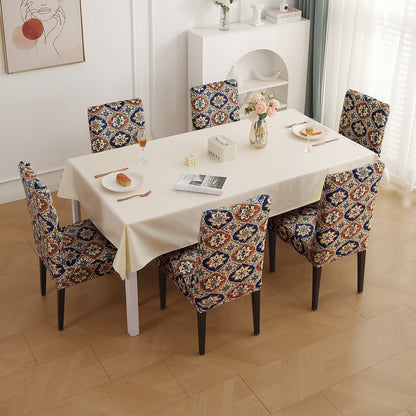 Premium Printed Velvet Dining Chair Cover Set, Indigo Moroccan Charm