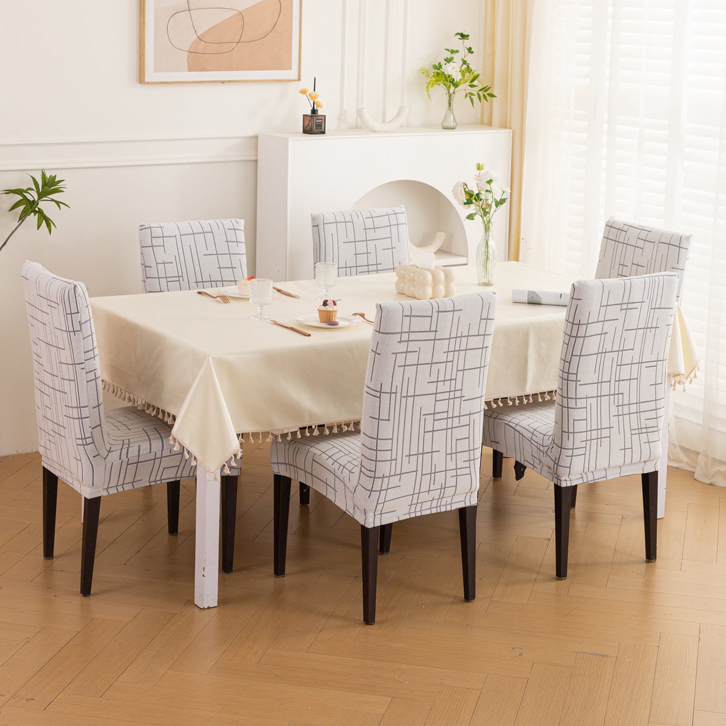 'Crossline Series' 180 GSM Jacquard Chair Cover Set 1/2/4/6, Light Grey