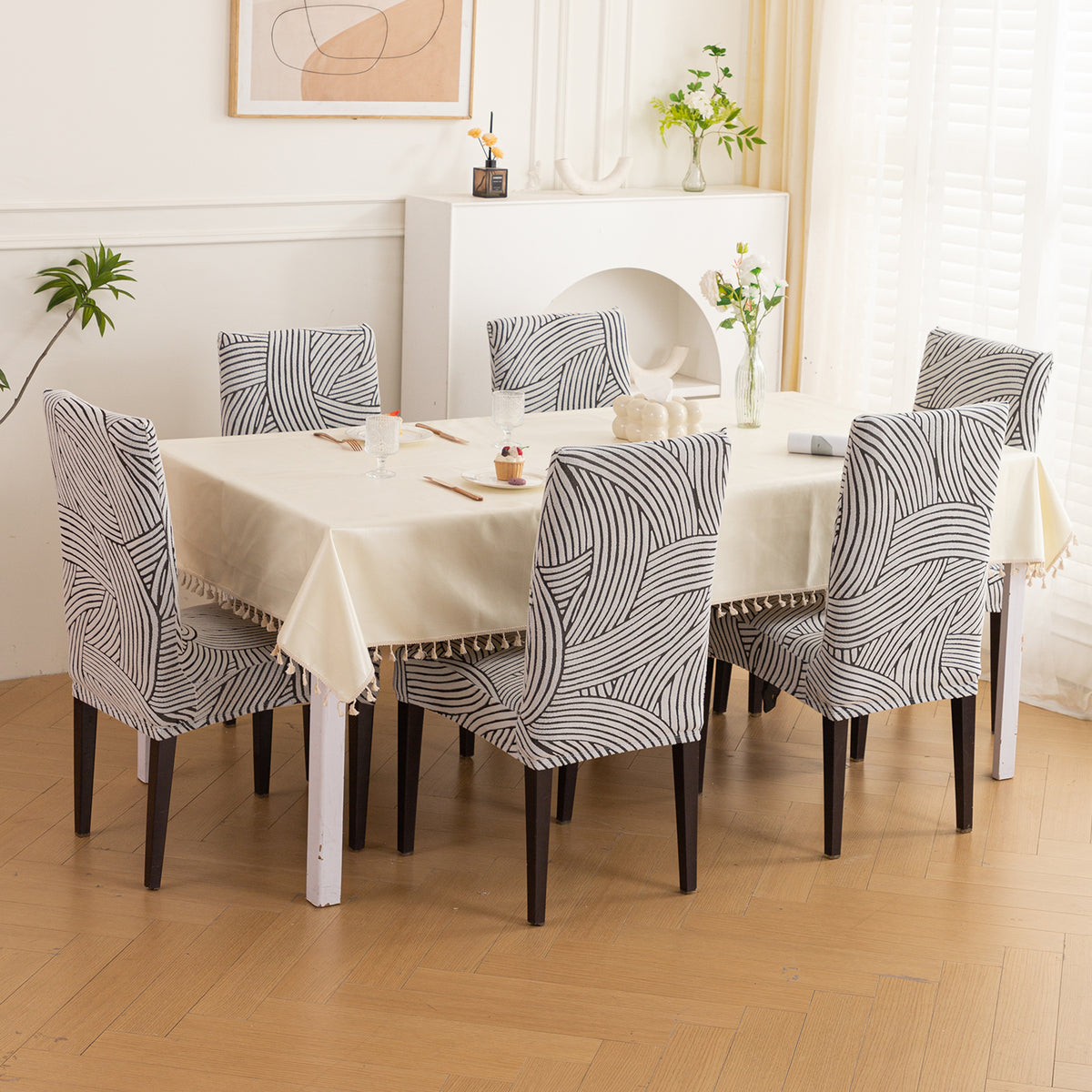 WaveLine Series 180 GSM Jacquard Chair Cover Set of 1/2/4/6, Ash Grey