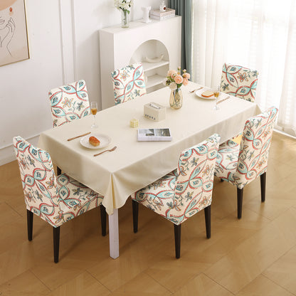 Premium Printed Velvet Dining Chair Cover Set, Beige Persian Garden