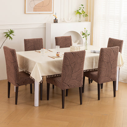 WaveLine Series 180 GSM Jacquard Chair Cover Set of 1/2/4/6, Rust Brown