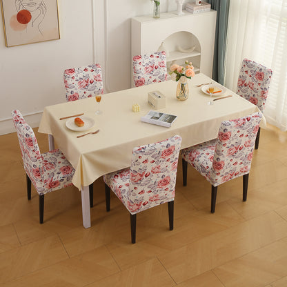 Premium Printed Velvet Dining Chair Cover Set, Red Cottage Rose
