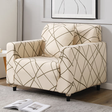 Beige Abstarct Lines print stretchable single sofa cover