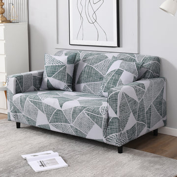 Grey Geometric Abstract Print stretchable two seater sofa cover
