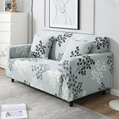 Grey Leaves Printed stretchable two seater sofa cover