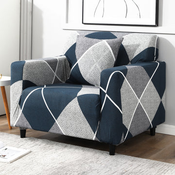 Modern Blue Rhombus Printed Elastic 1 seater sofa cover​