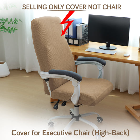 Water Repellent Office Chair Cover for Executive Chair (High-Back) – 210 GSM Stretchable Jacquard – Washable & Anti-Slip – Fits Big & Tall Office Chairs, Camel