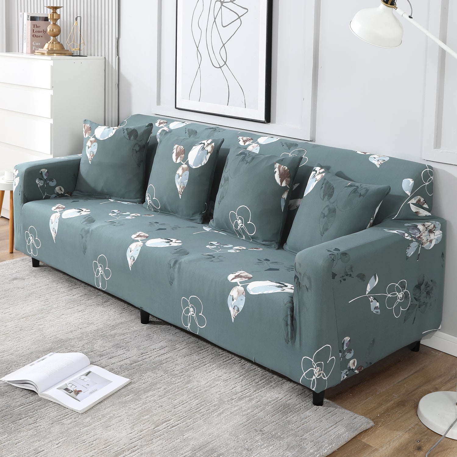 Smokey Grey, non slip, Stretchable 4 seater sofa cover​s