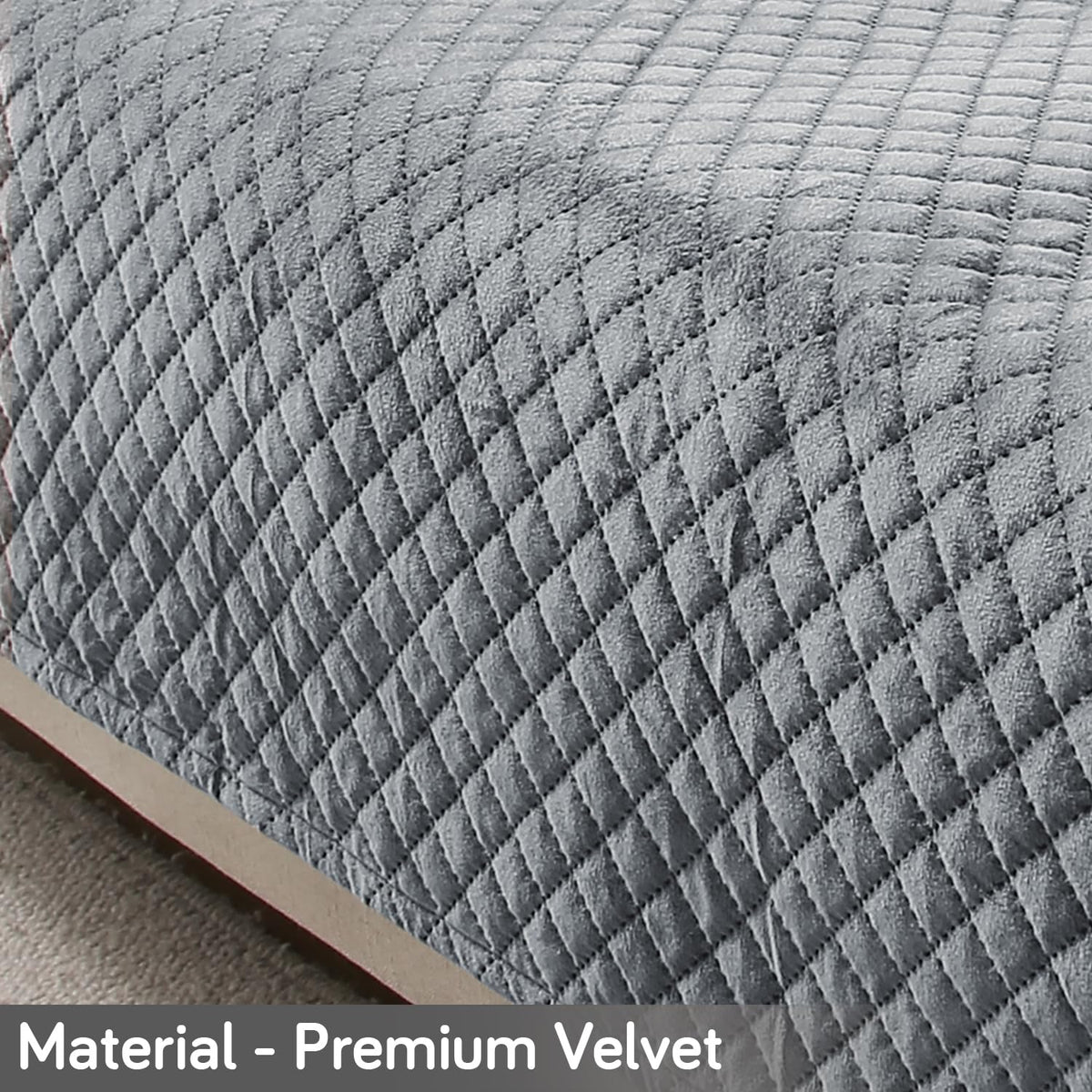 Quilted Velvet Sofa Cover Mat with Side Pockets, Pet Friendly, Fossil Grey