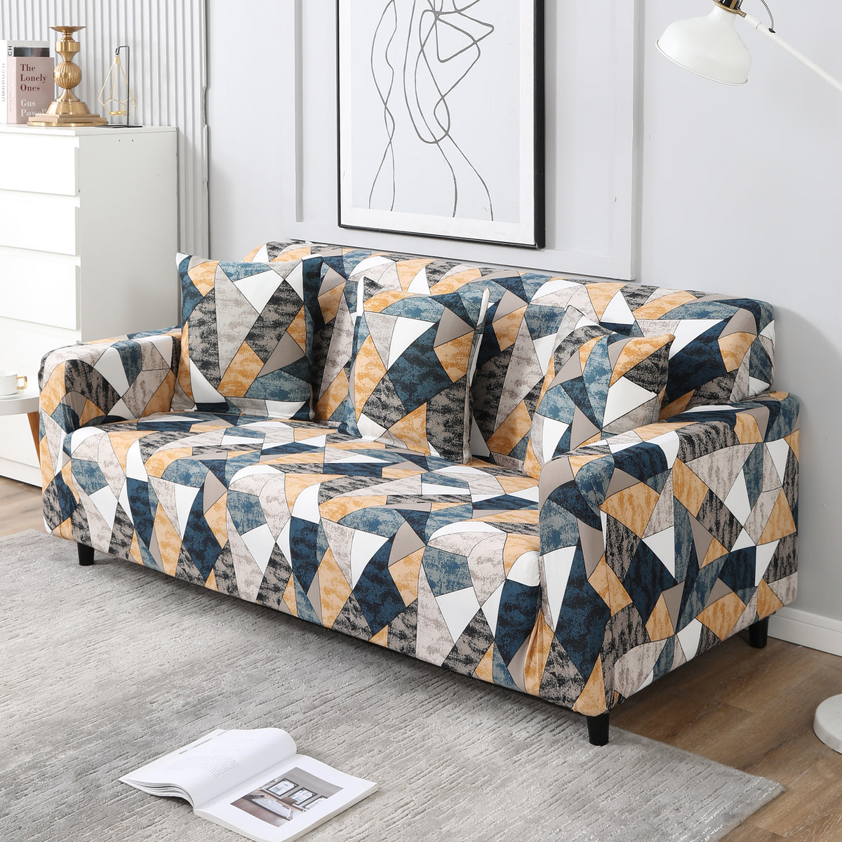 Multicolor Geometric Print stretchable 3 seater sofa cover​s