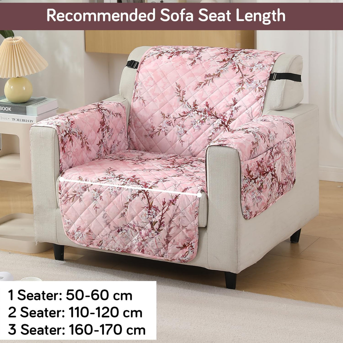 Blossom Flower Pink print single seater quilted waterproof sofa cover | Hokipo