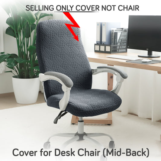 Office Chair Cover for Desk Chair (Mid-Back) – 170 GSM Stretch Jacquard – Washable, Durable & Anti-Slip – Fits Mid-Back Office Chairs, Dark Grey